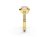 Yellow gold Fancy Pink Asscher  Cut Halo Diamond Pave Band Ring with Four-Prong Setting_2