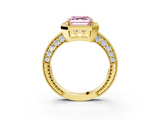 Yellow gold Fancy Pink Asscher  Cut Halo Diamond Pave Band Ring with Four-Prong Setting_3
