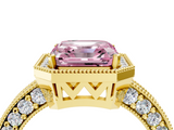 Yellow gold Fancy Pink Asscher  Cut Halo Diamond Pave Band Ring with Four-Prong Setting_4