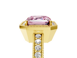 Yellow gold Fancy Pink Asscher  Cut Halo Diamond Pave Band Ring with Four-Prong Setting_5
