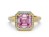 Yellow gold Fancy Pink Asscher  Cut Halo Diamond Pave Band with Four-Prong Setting_16