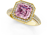 Yellow gold Fancy Pink Asscher  Cut Halo Diamond Pave Band with Four-Prong Setting_17
