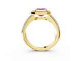 Yellow gold Fancy Pink Asscher  Cut Halo Diamond Pave Band with Four-Prong Setting_19