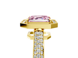 Yellow gold Fancy Pink Asscher  Cut Halo Diamond Pave Band with Four-Prong Setting_21