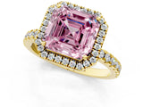 Yellow gold Fancy Pink Asscher Cut Halo Diamond Pave Band with Prong Setting_1