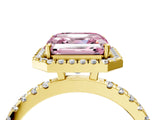 Yellow gold Fancy Pink Asscher Cut Halo Diamond Pave Band with Prong Setting_4