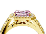 Yellow gold Fancy Pink Asscher Cut Halo Diamond Ring with Beaded Split Shank and Four-Prong Setting_4