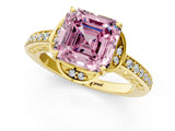 Yellow gold Fancy Pink Asscher  Cut Halo Diamond Ring with Channel Set Band and Four-Prong Setting_50