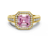 Yellow gold Fancy Pink Asscher  Cut Halo Diamond Ring with Pavé Band and Four-Prong Setting_28