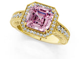 Yellow gold Fancy Pink Asscher  Cut Halo Diamond Ring with Pavé Band and Four-Prong Setting_29