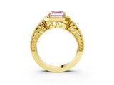 Yellow gold Fancy Pink Asscher  Cut Halo Diamond Ring with Pavé Band and Four-Prong Setting_31