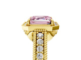 Yellow gold Fancy Pink Asscher  Cut Halo Diamond Ring with Pavé Band and Four-Prong Setting_33