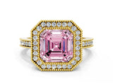Yellow gold Fancy Pink Asscher  Cut Halo Diamond Ring with Pavé Band and Milgrain Prong Setting_50