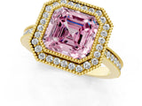 Yellow gold Fancy Pink Asscher  Cut Halo Diamond Ring with Pavé Band and Milgrain Prong Setting_51