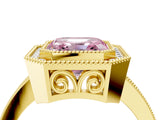 Yellow gold Fancy Pink Asscher  Cut Halo Diamond Ring with Pavé Band and Milgrain Prong Setting_54