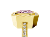 Yellow gold Fancy Pink Asscher  Cut Halo Diamond Ring with Pavé Band and Milgrain Prong Setting_55