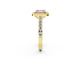 Yellow gold Fancy Pink Asscher Cut Halo Diamond Ring with Pavé Band and Three-Prong Setting_2