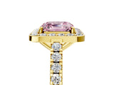 Yellow gold Fancy Pink Asscher Cut Halo Diamond Ring with Pavé Band and Three-Prong Setting_5