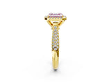 Yellow gold Fancy Pink Asscher Cut Halo Diamond Ring with Pavé Band_2