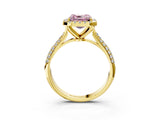 Yellow gold Fancy Pink Asscher Cut Halo Diamond Ring with Pavé Band_3