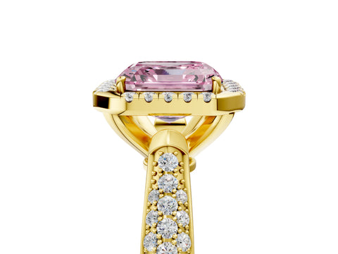 Yellow gold Fancy Pink Asscher Cut Halo Diamond Ring with Pavé Band_5