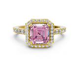 Yellow gold Fancy Pink Asscher  Cut Halo Diamond Ring with Pave Band and Four-Prong Setting_17