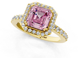 Yellow gold Fancy Pink Asscher  Cut Halo Diamond Ring with Pave Band and Four-Prong Setting_18