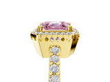 Yellow gold Fancy Pink Asscher  Cut Halo Diamond Ring with Pave Band and Four-Prong Setting_22