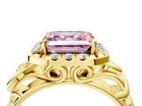 Yellow gold Fancy Pink Asscher  Cut Halo Diamond Ring with Scrollwork Band and Four-Prong Setting_4