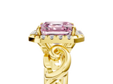Yellow gold Fancy Pink Asscher  Cut Halo Diamond Ring with Scrollwork Band and Four-Prong Setting_5