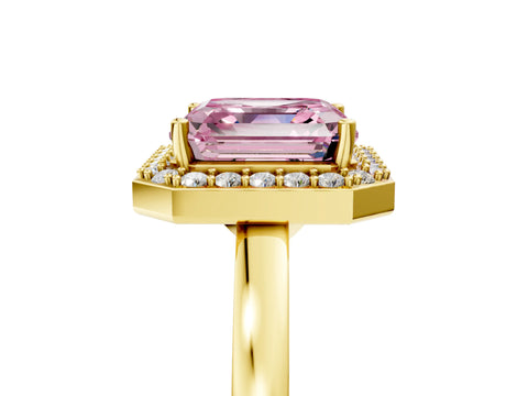 Yellow gold Fancy Pink Asscher Cut Halo Diamond Ring with Solitaire Band and Prong Setting_5