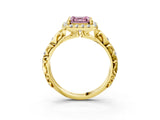 Yellow gold Fancy Pink Asscher Cut Halo Diamond Solitaire with Filigree Band and Four-Prong Setting_3