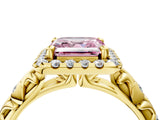 Yellow gold Fancy Pink Asscher Cut Halo Diamond Solitaire with Filigree Band and Four-Prong Setting_4