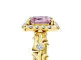 Yellow gold Fancy Pink Asscher Cut Halo Diamond Solitaire with Filigree Band and Four-Prong Setting_5