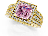 Yellow gold Fancy Pink Asscher Cut Halo Diamond Split Shank Ring with Prong Setting_1