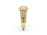 Yellow gold Fancy Pink Asscher Cut Halo Diamond Split Shank Ring with Prong Setting_2