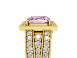 Yellow gold Fancy Pink Asscher Cut Halo Diamond Split Shank Ring with Prong Setting_5