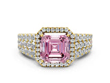 Yellow gold Fancy Pink Asscher Cut Halo Pavé Diamond Engagement Ring with Split Shank and Four-Prong Setting_3