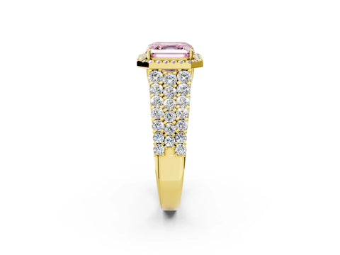 Yellow gold Fancy Pink Asscher Cut Halo Pavé Diamond Engagement Ring with Split Shank and Four-Prong Setting_5