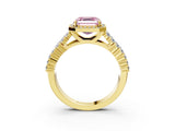 Yellow gold Fancy Pink Asscher Cut Halo Pavé Diamond Engagement Ring with Split Shank and Four-Prong Setting_6