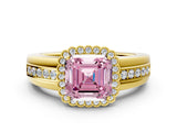 Yellow gold Fancy Pink Asscher  Cut Halo Pave Band Four-Prong Ring_45