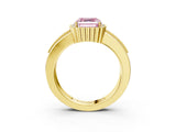 Yellow gold Fancy Pink Asscher  Cut Halo Pave Band Four-Prong Ring_48