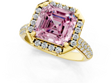 Yellow gold Fancy Pink Asscher  Cut Halo Pave Band Four-Prong Setting Ring_1