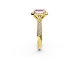 Yellow gold Fancy Pink Asscher  Cut Halo Pave Band Four-Prong Setting Ring_2