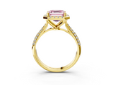 Yellow gold Fancy Pink Asscher  Cut Halo Pave Band Four-Prong Setting Ring_3
