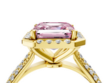 Yellow gold Fancy Pink Asscher  Cut Halo Pave Band Four-Prong Setting Ring_4