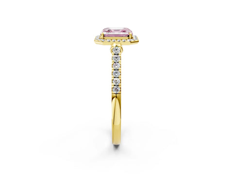 Yellow gold Fancy Pink Asscher Cut Halo Pave Diamond Engagement Ring with Four-Prong Setting_2
