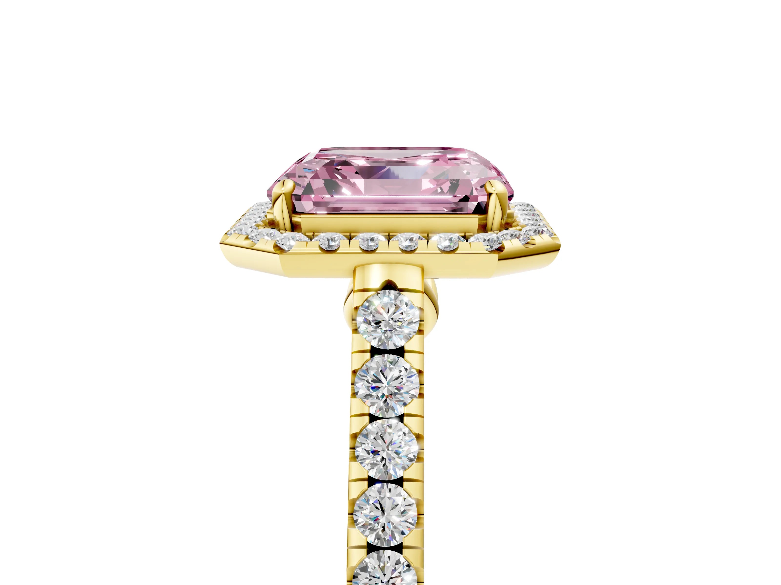 Yellow gold Fancy Pink Asscher Cut Halo Pave Diamond Engagement Ring with Four-Prong Setting_5