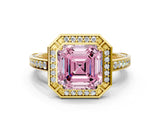Yellow gold Fancy Pink Asscher  Cut Halo Pave Split Shank Prong Setting Ring_48