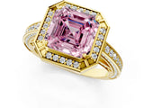 Yellow gold Fancy Pink Asscher  Cut Halo Pave Split Shank Prong Setting Ring_49
